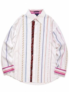 Skoops NYC Mixed Stripe Paisley Button Down Shirt 3XL Plus Size Preppy Boyfriend